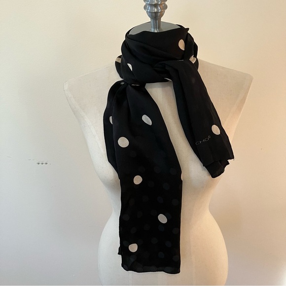 Echo Accessories - VTG Echo Black And Tan Polka Dot Scarf Rectangle Belt 10in X 58in